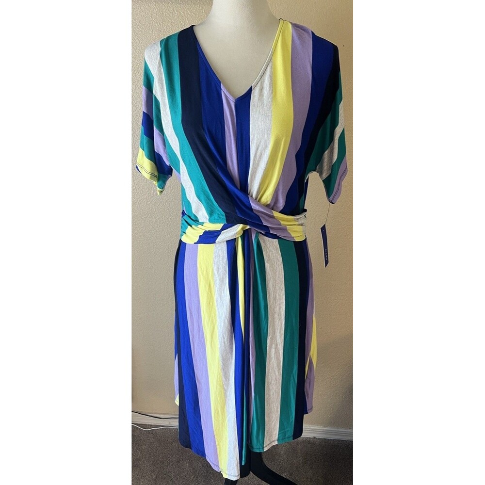 Apt.9 Women's Size Large Bold Colors Vertical Striped Dress Vneck Pullover NWT
